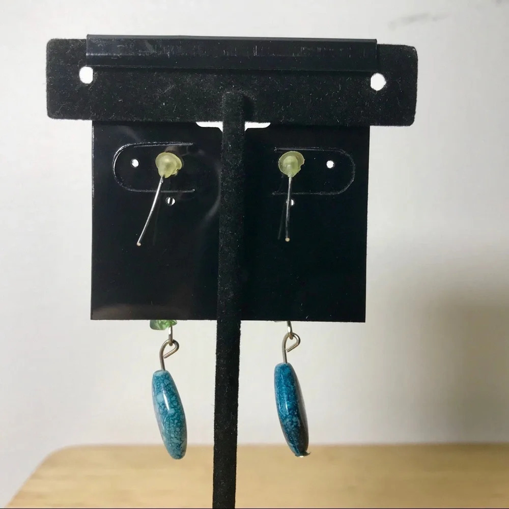 Silver Tone Blue and Green Beaded Dangle Earrings - Picture 3 of 3